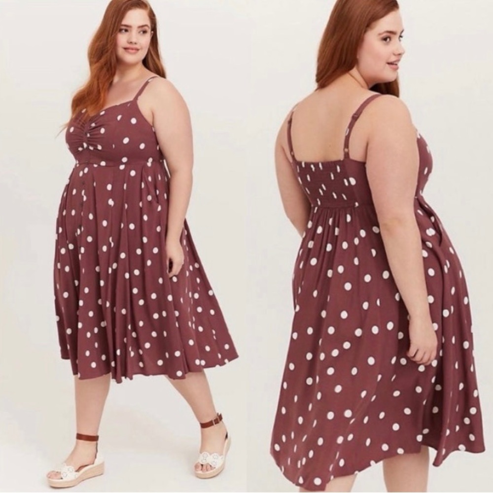Torrid polka dot muted plum color midi dress Size 00